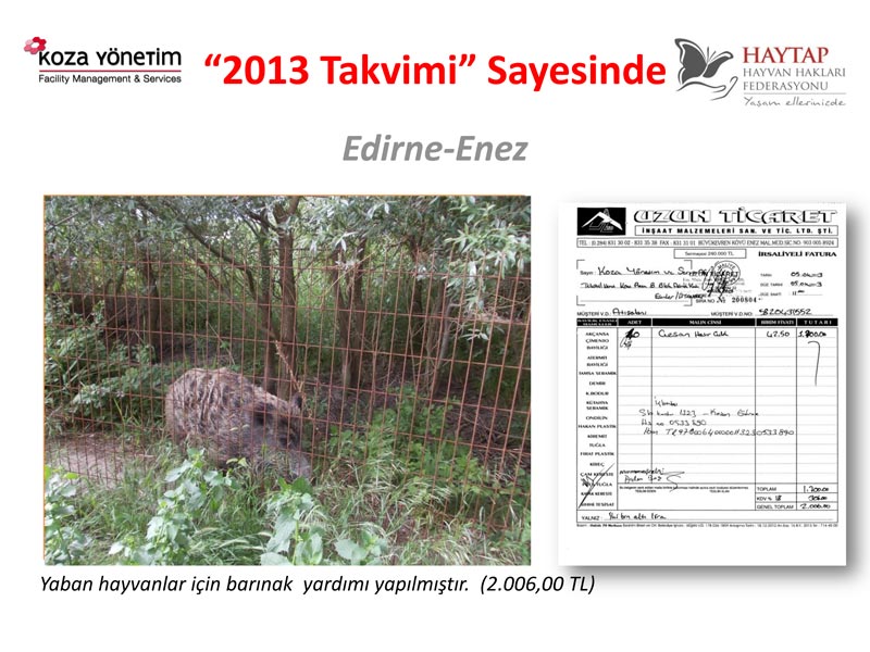 Haytap  2013 Takvimi Sayesinde Yapılan Yardımlar