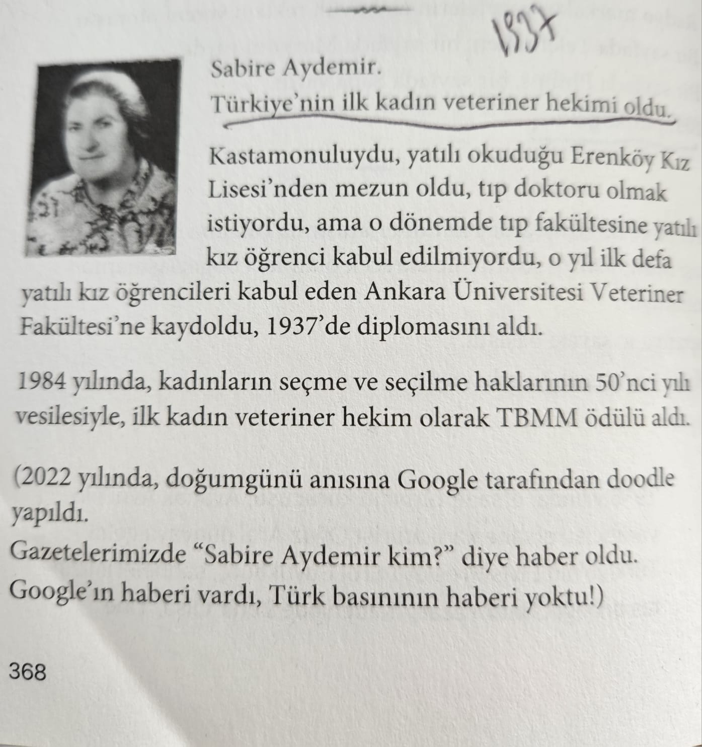 Türkiye’nin İlk Kadın Veteriner Hekimi Sabire Aydemir