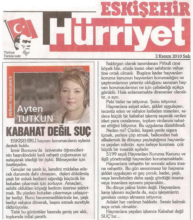 Kabahat Değil Suç - Hürriyet Eskişehir Gazetesi