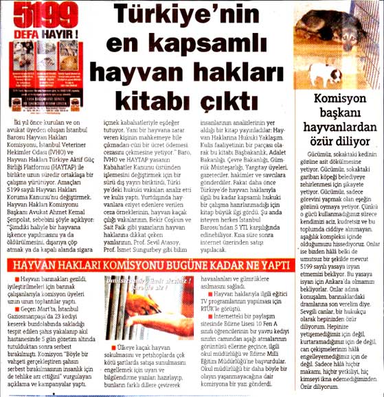 Türkiye’nin en kapsamlı hayvan hakları kitabı Istanbul Barosu tarafından  çıkarıldı -2008