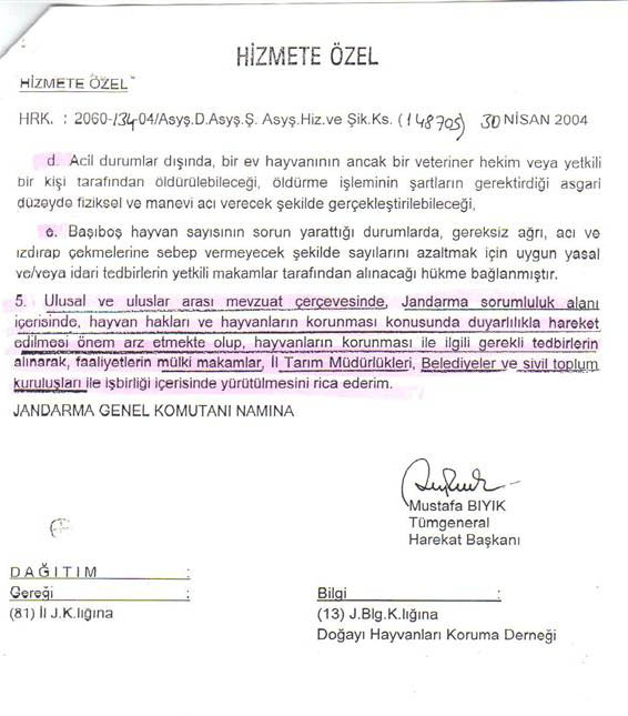 Jandarma Genel Komutanlığı - Genelge